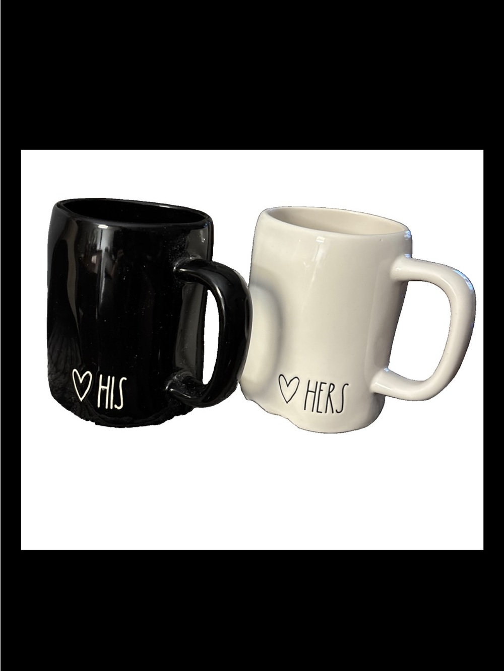 Rae Dunn Black 'His' and White 'Hers' Ceramic Mugs